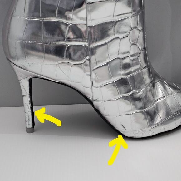 Black Suede Studio Tory Knee High Boot EU 38 Metallic Silver Croc Embossed Heel - Picture 5 of 16